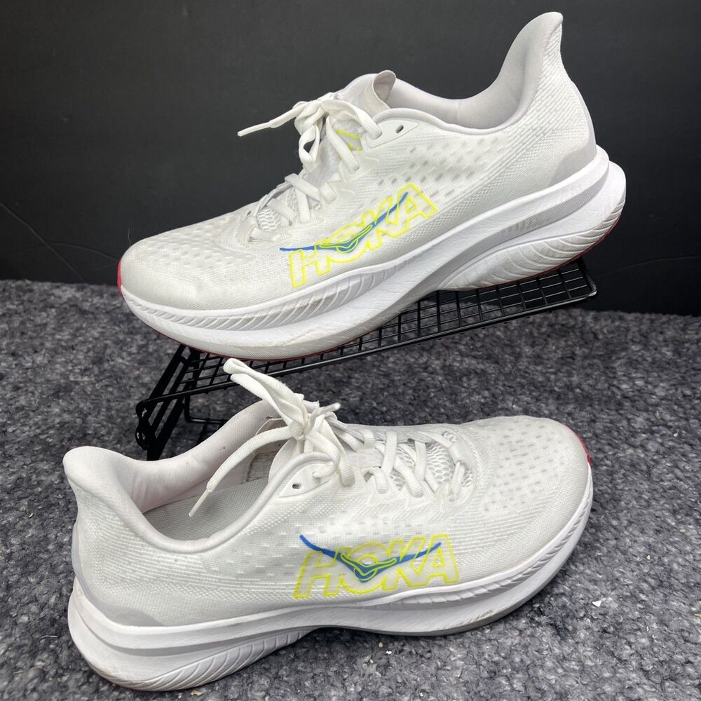 HOKA One One Mach 6 Men’s 11 Running Sneakers White/Yellow/Red Low Top 1147790
